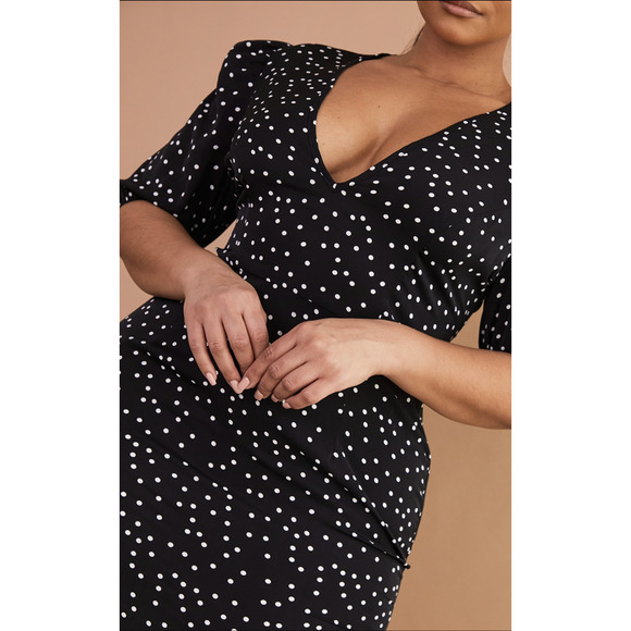 PLT PLUS BLACK POLKA DOT PUFF SLEEVE TEA DRESS - Picture 4 of 5